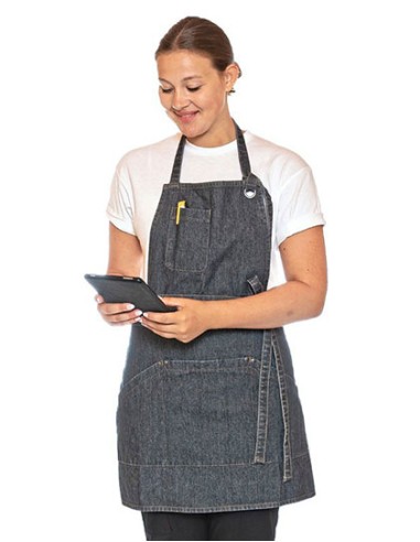 LEC-DE116-Utility Apron Bib Washed Denim